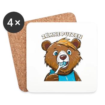 BÄR ZÄHNE PUTZEN - Untersetzer (4er-Set) - Weiß - Vorne