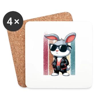 Hase Osterhase Ostern Sonnenbrille Lederjacke cool - Untersetzer (4er-Set) - Weiß - Vorne