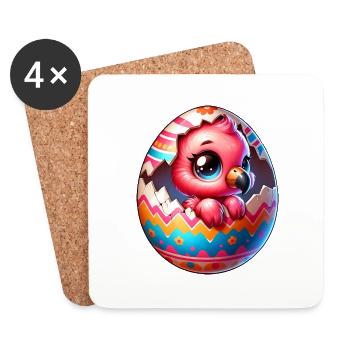 Magical Easter Flamingo Hatches from Egg - Coasters (set of 4) - white - Front