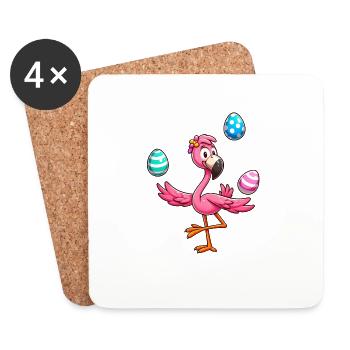 Flamingo Juggler with Easter Eggs Feast - Coasters (set of 4) - white - Front