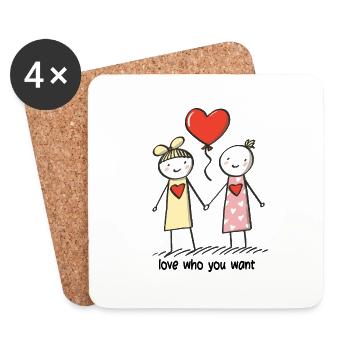 Stick Figure Lesbian Lovers Love - Coasters (set of 4) - white - Front