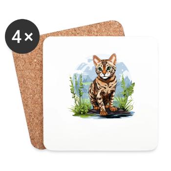 Bengal Cat Bengalkatze - Coasters (set of 4) - white - Front