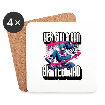 Yes Girls Can Skateboard Skateboarder Skater Femmes - Dessous de verre (lot de 4) - blanc - Devant