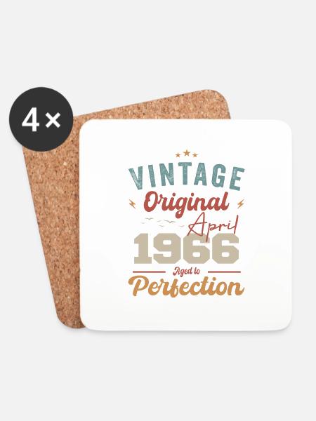 Vintage Geboren im April 1966 Geburtstagsgeschenk - Untersetzer (4er-Set) - Weiß