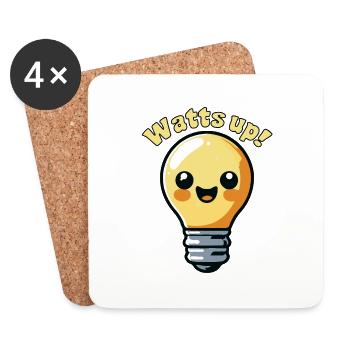 Watts Up Cute Electricity Light Bulb Cartoon Pun - Coasters (set of 4) - white - Front