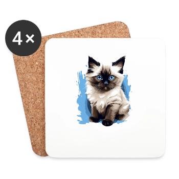 Chat de Birmanie Birma Katze - Dessous de verre (lot de 4) - blanc - Devant