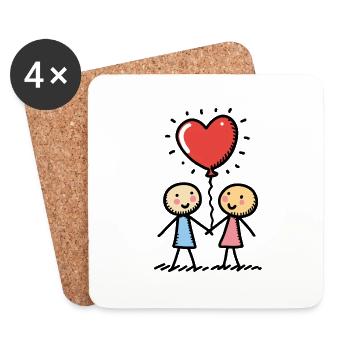 Stick Figure Lovers Couple Couple Love - Coasters (set of 4) - white - Front