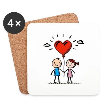 Stick Figure Lovers Couple Couple Love - Coasters (set of 4) - white - Front