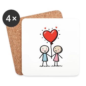 Stick Figure Lovers Couple Couple Love - Coasters (set of 4) - white - Front