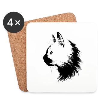 Chat, Motif De Chat - Dessous de verre (lot de 4) - blanc - Devant