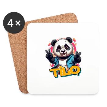 THILO - Handsome Boy Name with Cool Panda - Coasters (set of 4) - white - Front