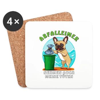 HUND ABFALLEIMER NEHMEN AUCH MEINE TÜTEN - Untersetzer (4er-Set) - Weiß - Vorne
