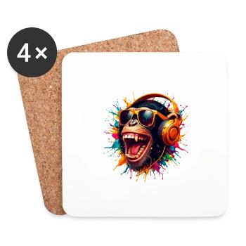 DJ Monkey Monkey Party Chimp Headphones Funny - Coasters (set of 4) - white - Front