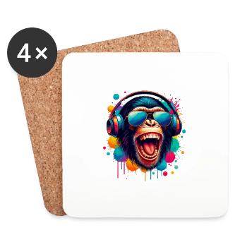 DJ Monkey Schimpanse Musik Kopfhörer Affe cool - Untersetzer (4er-Set) - Weiß - Vorne