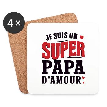idée cadeau je suis un super papa d'amour - Dessous de verre (lot de 4) - blanc - Devant