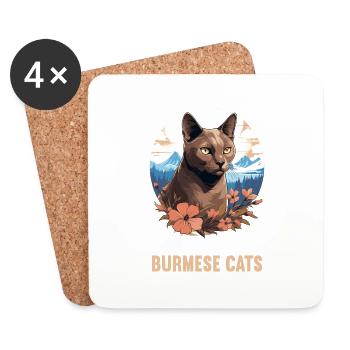 Burmese Cat Burma Katze - Coasters (set of 4) - white - Front