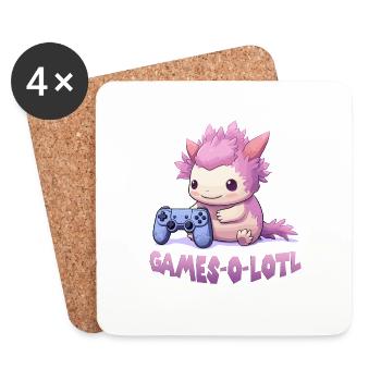 Kawaii Axolotl Gamer T | Anime Gamer T | Axolotl - Dessous de verre (lot de 4) - blanc - Devant