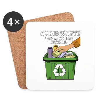 MÜLLTONNE AVOID WASTE FOR A CLEAN WORLD - Untersetzer (4er-Set) - Weiß - Vorne