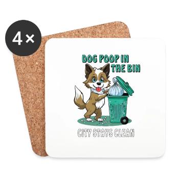 DOG POOP IN THE BIN CITY STAYS CLEAN - Untersetzer (4er-Set) - Weiß - Vorne