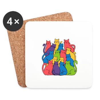 Regenbogen Katzen Katze Kätzchen Gay Geschenk LGBT - Untersetzer (4er-Set) - Weiß - Vorne