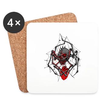 Squelette coeur mains toile d’araignée - Dessous de verre (lot de 4) - blanc - Devant
