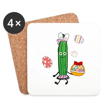 Concombre, Pâques, lapin de Pâques, oeufs de Pâques, lapin - Dessous de verre (lot de 4) - blanc - Devant