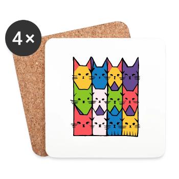rainbow cats geometric gift kitten - Coasters (set of 4) - white - Front