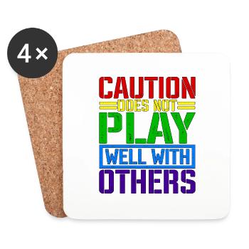 Caution Does Not Play Well With Others 66 - Coasters (set of 4) - white - Front