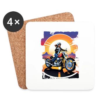 Motorcycle and Sunset, Biker Gift - Coasters (set of 4) - white - Front