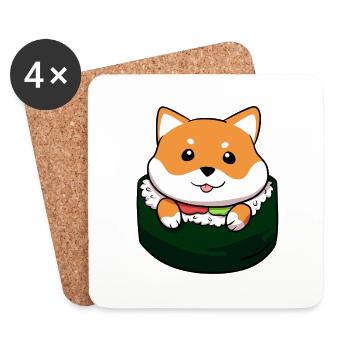 Shiba Inu chien Sushi Japon Akita I cadeau - Dessous de verre (lot de 4) - blanc - Devant