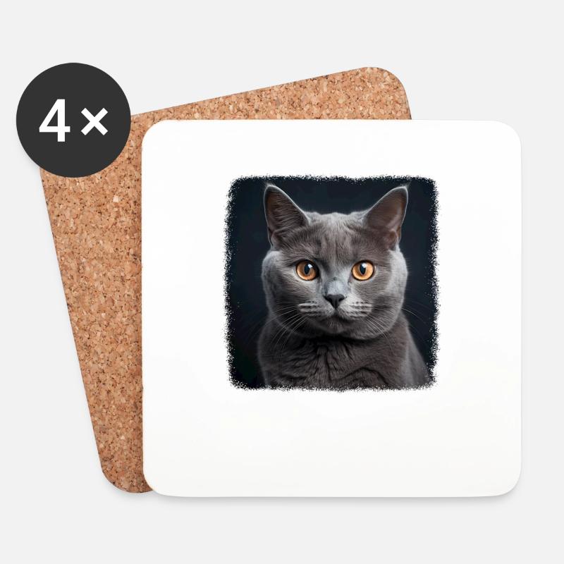 Chartreux Cat Kartäuser Katze - Untersetzer (4er-Set) - Weiß