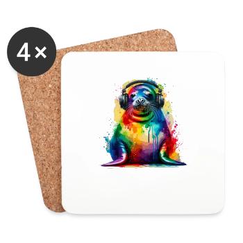 Splash Art casque hawaïen phoque moine phoques - Dessous de verre (lot de 4) - blanc - Devant