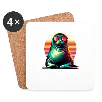 Retro Sunset Sunglasses Hawaiian Monk Seal Seals - Coasters (set of 4) - white - Front