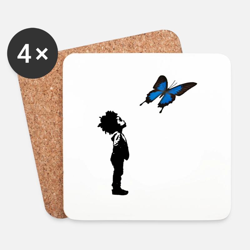 Der Junge und der Schmetterling - Untersetzer (4er-Set) - Weiß