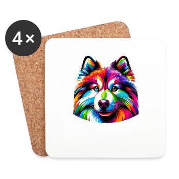 Coloré Pop Art canadien esquimau chien canadien - Dessous de verre (lot de 4) - blanc - Devant