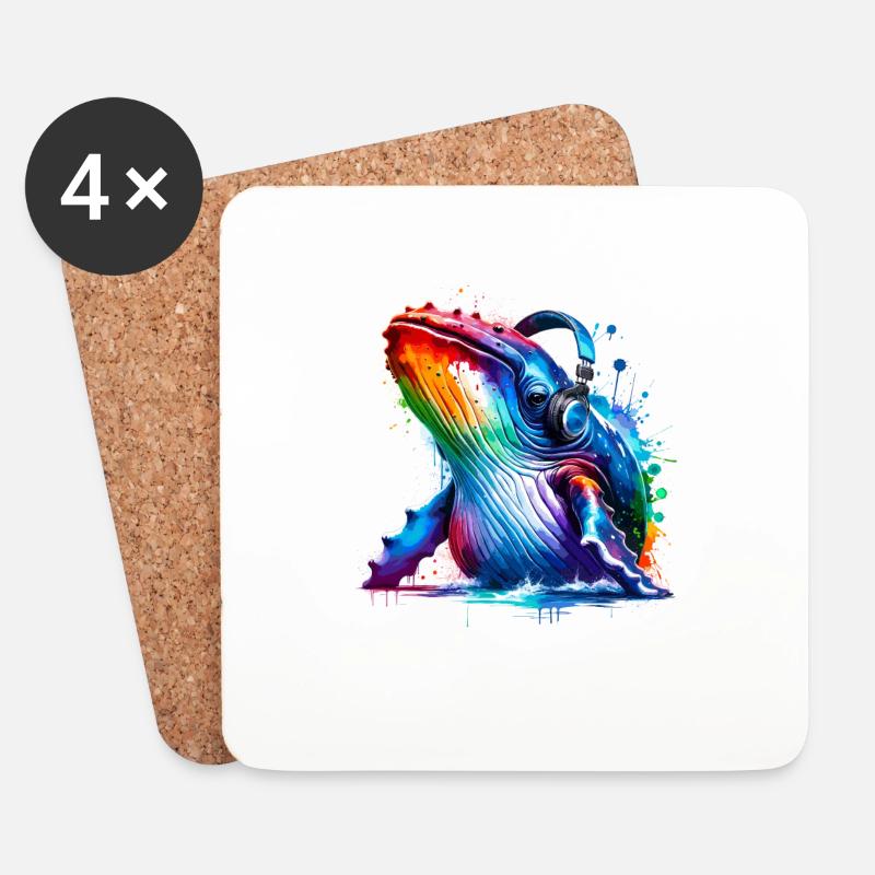 Splash Art Kopfhörer Buckelwal Buckel - Untersetzer (4er-Set) - Weiß