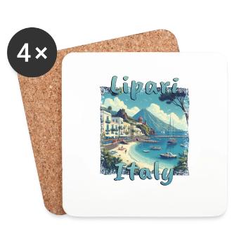 Lipari Italien Grunge Strand Berge - Untersetzer (4er-Set) - Weiß - Vorne