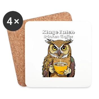 Clever owls drinking coffee - Coasters (set of 4) - white - Front
