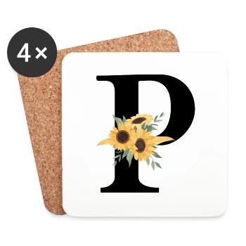 Letter p floral sunflower - Coasters (set of 4) - white - Front
