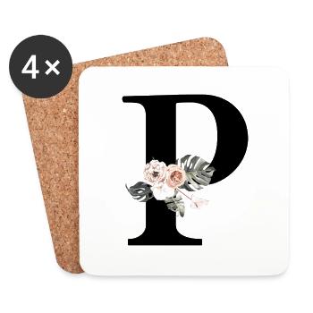 Tropischer Blumenbuchstabe P - Untersetzer (4er-Set) - Weiß - Vorne