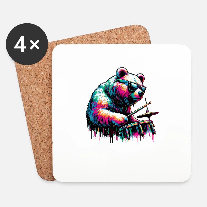 Splash Art Bär spielt Schlagzeug Schlagzeug - Untersetzer (4er-Set) - Weiß