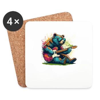 Splash Art Bear Jouant Guitares Electriques - Dessous de verre (lot de 4) - blanc - Devant