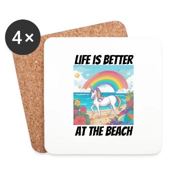 La vie est plus belle à la plage Licorne - Dessous de verre (lot de 4) - blanc - Devant