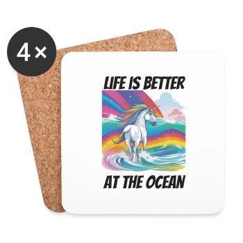 Life is better at the ocean Unicorn - Coasters (set of 4) - white - Front