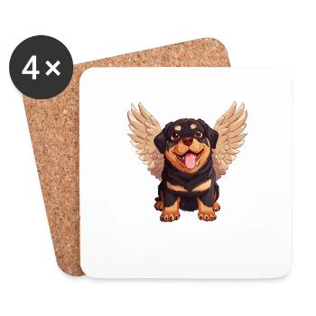 Rottweiler Angel Cute Cartoon - Coasters (set of 4) - white - Front
