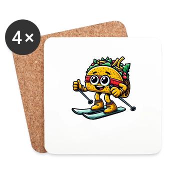 Taco sur les skis Descente d’hiver - Dessous de verre (lot de 4) - blanc - Devant