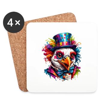 Clown Animal / Circus / Funny / Colorful / Show / Hen - Coasters (set of 4) - white - Front