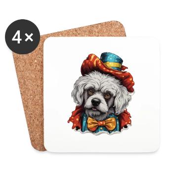 Clown Animal / Cirque / Drôle / Coloré / Spectacle / Chien - Dessous de verre (lot de 4) - blanc - Devant
