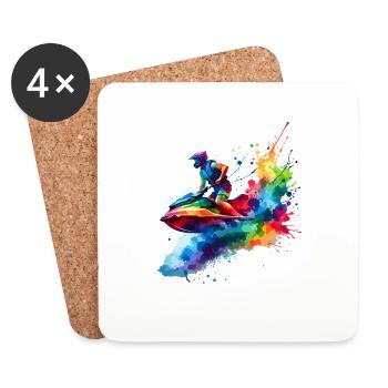 Colorful Splash Art Jetskiing Jetski Jetskier - Coasters (set of 4) - white - Front