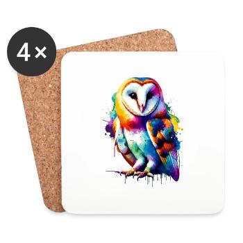 Colorful Splash Art Barn Owl Owls - Coasters (set of 4) - white - Front